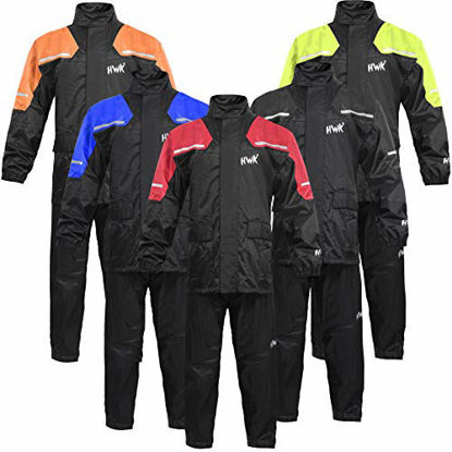 Picture of HWK Motorcycle Rain Suit For Men & Women Gear Jackets & Pants Reflective Waterproof Rainsuit (Black, Large)