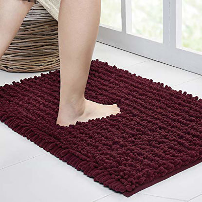 Picture of Walensee Bathroom Rug Non Slip Bath Mat (32x20 Inch Burgundy) Water Absorbent Super Soft Shaggy Chenille Machine Washable Dry Extra Thick Perfect Absorbant Best Large Plush Carpet for Shower Floor