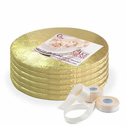 Picture of Cake Drums Round 12 Inches - (Gold, 6-Pack) - Sturdy 1/2 Inch Thick - Professional Smooth Straight Edges - Free Satin Cake Ribbon