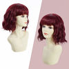 Picture of ROSEBUD Wavy Bob Wig with Bangs Natural Wine Red Wig Synthetic Hair Shoulder Length Short Curly Wigs for Women