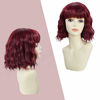 Picture of ROSEBUD Wavy Bob Wig with Bangs Natural Wine Red Wig Synthetic Hair Shoulder Length Short Curly Wigs for Women