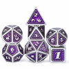 Picture of DNDND Metal Dice Set, 7 Pieces Polyhedral Dragon Scale Metallic Die with Gift Metal Case for Dungeons & Dragons D&D (Purple with Silver Edge)