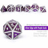 Picture of DNDND Metal Dice Set, 7 Pieces Polyhedral Dragon Scale Metallic Die with Gift Metal Case for Dungeons & Dragons D&D (Purple with Silver Edge)