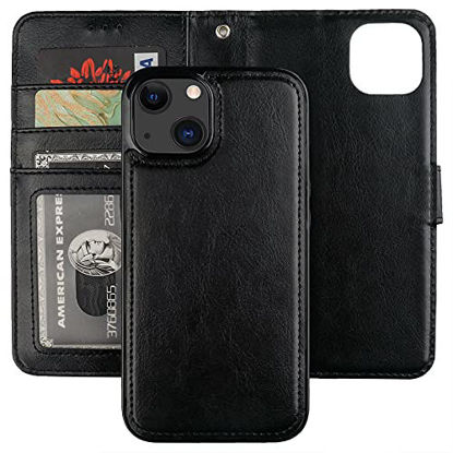 Picture of Bocasal Detachable Wallet Case for iPhone 13 RFID Blocking Card Slots Holder Premium PU Leather Magnetic Kickstand Shockproof Wrist Strap Removable Flip Protective Cover 5G 6.1 inch (Black)