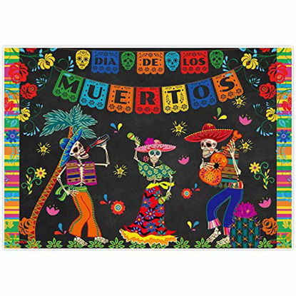 Picture of Allenjoy 7x5ft Day of The Dead Backdrop for Mexican Fiesta Sugar Skull Photography Background Dia DE Los Muertos Dress-up Birthday Party Supplies Fiesta Banner Table Decor Decoration Photo Booth Shoot