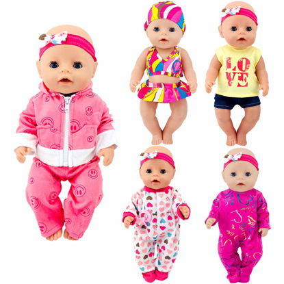 Picture of ebuddy Total 5 Sets Baby Doll Clothes Include Bikini Rompers for 43cm New Born Baby Dolls, 15 inch Dolls