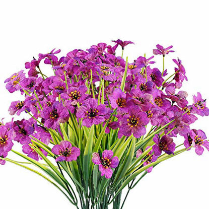 Picture of 12 Bundles Artificial Flowers Outdoor UV Resistant Fake Flowers No Fade Plastic Plants Garden Porch Window Box Decorating (Purple)