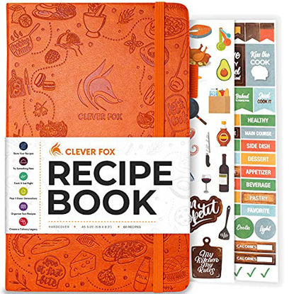 Picture of Clever Fox Recipe Book - Make Your Own Family Cookbook & Blank Recipe Notebook Organizer, Empty Cooking Journal to write in recipes, A5 Hardcover, stores 60 recipes - Orange