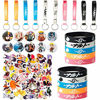 Picture of 80 Pcs Naruto Party Supplies Konoha Party Favors for Game Fans Include 10 Keychains, 10 Bracelets, 10 Badges, 50 Stickers for Video Game Themed Party