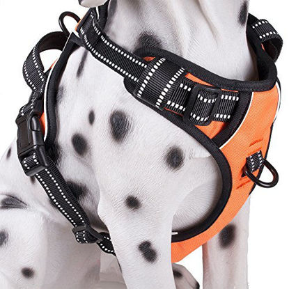 Picture of PoyPet No Pull Dog Harness, Reflective Vest Harness with 2 Leash Attachments and Easy Control Handle(Orange,L)