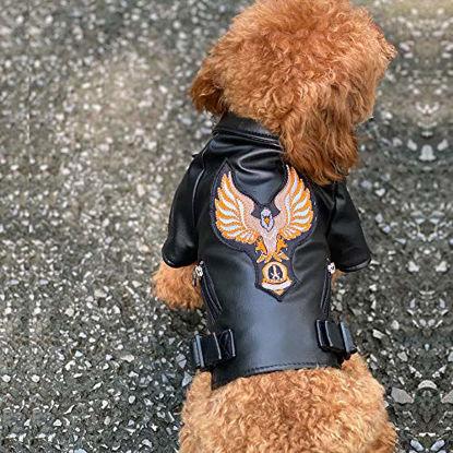 Picture of Lovelonglong Cool Dog Leather Jacket, Warm Coats Dogs Windproof Cold Weather Coats for Large Medium Small Dogs with Eagle Embroidery Black M