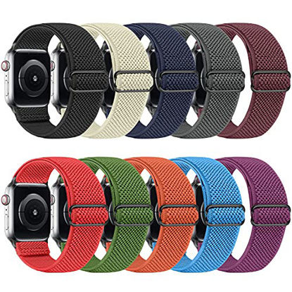 Picture of Tiptops 10 PACK Elastic Watch Band Compatible with Apple Watch Band 38mm 40mm 41mm 42mm 44mm 45mm, Adjustable Length, Stretch Nylon Sports Watch Strap, Compatible with iWatch Bands Series 7/SE/6/5/4/3/2/1 for Men Women