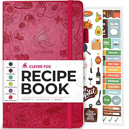 Picture of Clever Fox Recipe Book - Make Your Own Family Cookbook & Blank Recipe Notebook Organizer, Empty Cooking Journal to write in recipes, A5 Hardcover, stores 60 recipes - Hot Pink