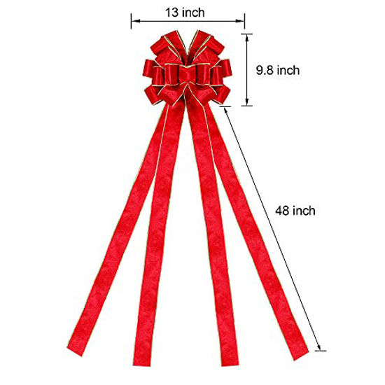 Picture of Lulu Home Christmas Tree Topper, 48" x 13" Red Large Velvet Bow with Long Streamers, Wired Edge Decorative Bow for Wreath Door Holiday Party Festival Xmas Decoration Supplies