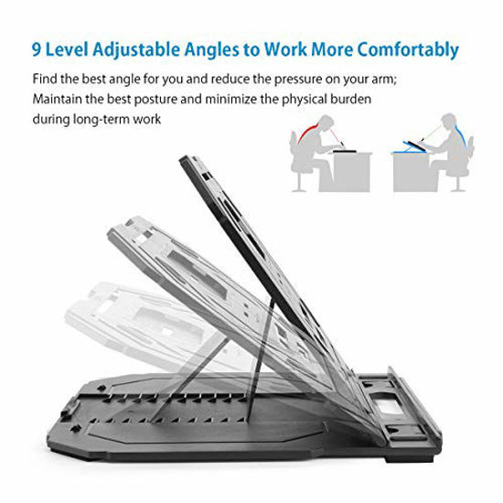 Picture of Drawing Tablet Stand, Laptop Stand, Foldable Stand for Tablet Display, 9 Levels Adjustable Angles with a Built-in Phone Holder, for 12-17 inch Drawing Tablet, MacBook, Laptop, iPad, Book, Phone 