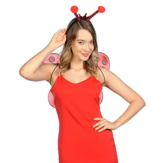 Picture of FUNCREDIBLE Ladybug Costume Accessories | Ladybug Wings and Ladybug Headband | Red Ladybugs Costume Set | Halloween Cosplay Party Favors for Women, Men and Kids