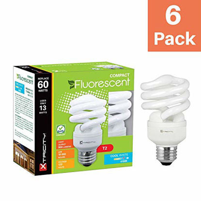 Picture of Compact Fluorescent Light Bulb T2 Spiral CFL, 4100k Cool White, 13W (60 Watt Equivalent), 900 Lumens, E26 Medium Base, 120V, UL Listed (Pack of 6)