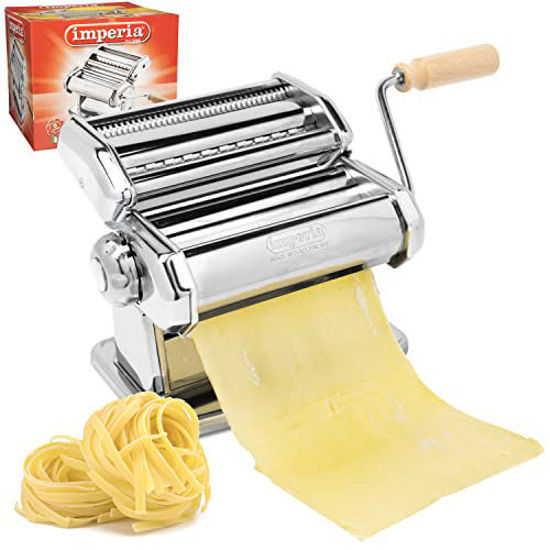 Picture of Imperia Pasta Maker Machine - Heavy Duty Steel Construction w Easy Lock Dial and Wood Grip Handle- Model 150 Made in Italy