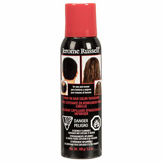 Picture of Jerome Russell Spray-on Color Jet Black Hair Thickener, for Fine and Thinning Hair, Conceals Bald Spots, Grey Hair, Hides Root Re-growth, and Cover Hair Extension Tracks, Works for Men and Women, 3.5 oz (103ml)