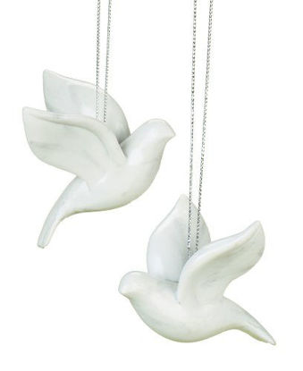 Picture of Peaceful White Flying Dove 2.5 inch Resin Decorative Hanging Ornament Set of 2