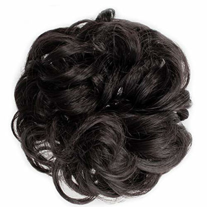 Picture of OneDor Ladies Synthetic Wavy Curly or Messy Dish Hair Bun Extension Hairpiece Scrunchie Chignon Tray Ponytail (4#-Dark Brown)