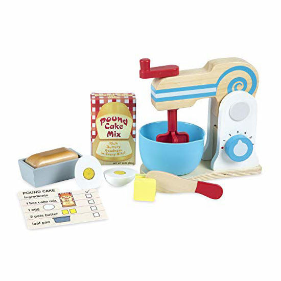 Picture of Melissa & Doug Wooden Make-a-Cake Mixer Set (11 pcs) - Play Food and Kitchen Accessories