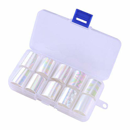 Picture of WOKOTO 10 Rolls White Pearl Color Holographic Nail Art Foil Transfer Roll Set Mix-Pattern Stickers Nails Transfer Decals Wraps Kit(1.0inchs39.4inchs / 2.5cm100cm)