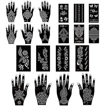 Picture of Stencils for Henna Tattoos/Temporary Tattoo Temples Set of 20 Sheets,Indian Arabian Tattoo Stickers for Hands Arms Shoulders Legs