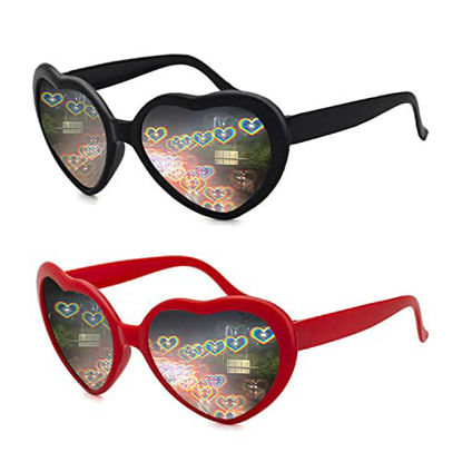 Picture of Heart Shaped Diffraction Glasses 2 Pack, Heart Effect Sunglasses are Perfect for Rave Party Accessories, Night Lights, Fireworks Shows.