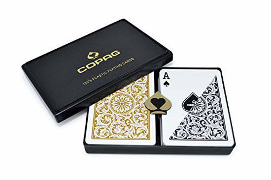 Picture of Copag 1546 Design 100% Plastic Playing Cards, Poker Size Regular Index Black/Gold Double Deck Set