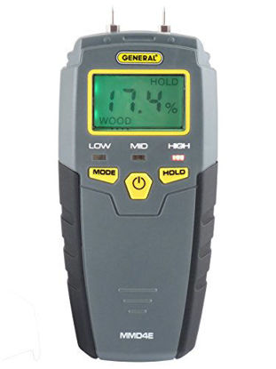 Picture of General Tools MMD4E Digital Moisture Meter, Water Leak Detector, Moisture Tester, Pin Type, Backlit LCD Display With Audible and Visual High-Medium-Low Moisture Content Alerts, Grays