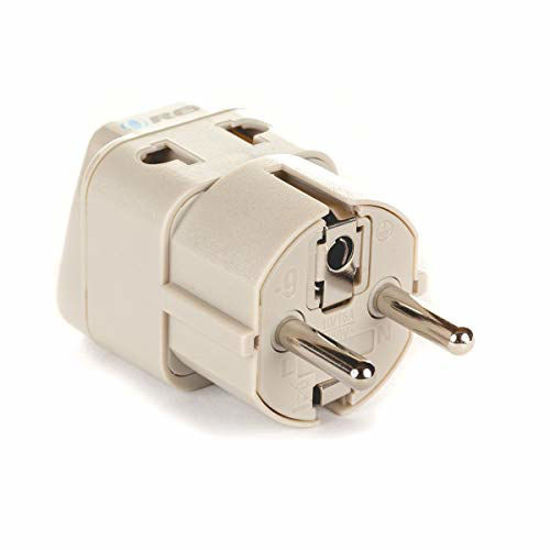 Picture of European Power Adapter Plug by Orei, Perfect for Travel To Europe, Germany, France, Spain, Norway, Korea - Universal Socket - Type E/F Outlet - 2 Inputs - Safe Grounded Connection