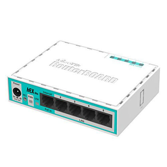 Picture of Mikrotik RouterBOARD hEX lite 5 ports router 5 X 10/100 PoE OSL4 - (RB750r2)