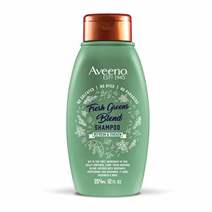 Picture of Aveeno, Fresh Greens Blend Sulfate-Free Shampoo with Rosemary, Peppermint & Cucumber to Thicken & Nourish, Clarifying & Volumizing Shampoo for Thin or Fine Hair, Paraben-Free, 12oz