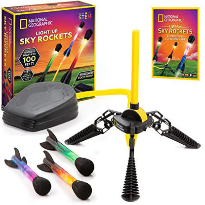 Picture of NATIONAL GEOGRAPHIC Air Rocket Toy - Ultimate LED Rocket Launcher for Kids, Stomp and Launch the Light Up, Air Powered, Foam Tipped Rockets up to 100 Feet