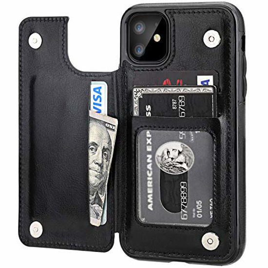 Picture of iPhone 11 Wallet Case with Card Holder,OT ONETOP PU Leather Kickstand Card Slots Case,Double Magnetic Clasp and Durable Shockproof Cover for iPhone 11 6.1 Inch(Black)