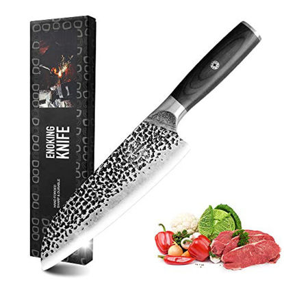 ENOKING Meat Cleaver Hand Forged Chef Knife High Carbon Steel Kitchen Butcher Knife with Full Tang Handle Leather Sheath Chopping Knife for Kitchen, C