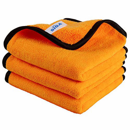 Picture of MR.SIGA Professional Premium Microfiber Towels for Household Cleaning, Dual-Sided Car Washing and Detailing Towels, Gold, 15.7 x 23.6 inch, 3 Pack