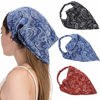 Picture of Floral Head Kerchief Hair Scarf - 3PCS Chiffon Hair Bandanas Print Floral Hair Scarf Headband with Hair Clip Kerchief Head Scarf Bandana for Women (Cashew(Navy/Burgundy/Black))