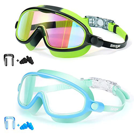 Picture of Swim Goggles 2 Pack Anti-Fog Anti-UV Wide View Swimming Goggles for Kids 3-15