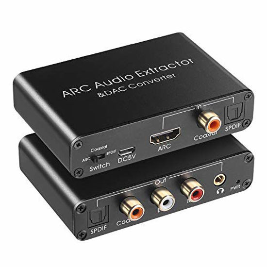 Picture of HDMI ARC Audio Extractor 192KHz DAC Converter ARC Audio Extractor Support Digital HDMI Audio to Analog Stereo Audio RCA L/R Coaxial SPDIF and 3.5mm Jack ARC Audio Adapter for TV