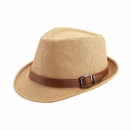 GetUSCart- FALETO Summer Straw Fedora Hat for Men Women Mens Beach