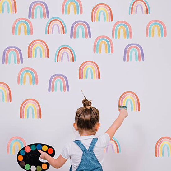 Picture of Watercolor Rainbow Wall Decals 36Pcs Rainbow Wall Stickers for Girls Bedroom Kids Play Room