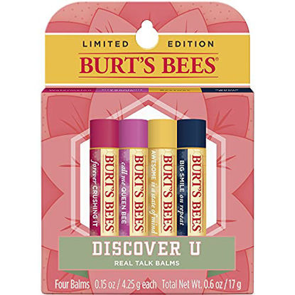 Picture of Burt's Bees 100% Natural Moisturizing Lip Balm, Watermelon, Dragonfruit Lemon, Original Beeswax and Vanilla Bean with Beeswax and Fruit Extracts, 4 Tubes