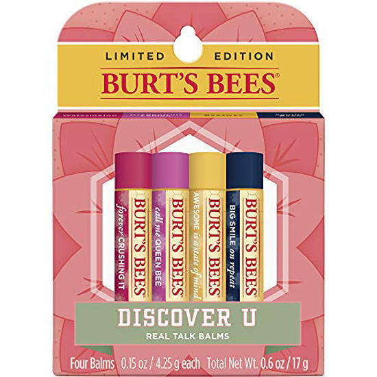 Picture of Burt's Bees 100% Natural Moisturizing Lip Balm, Watermelon, Dragonfruit Lemon, Original Beeswax and Vanilla Bean with Beeswax and Fruit Extracts, 4 Tubes