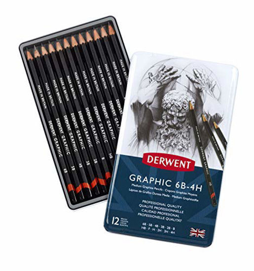 Picture of Derwent Graphic Drawing Pencils, Medium, Metal Tin, 12 Count (34214)