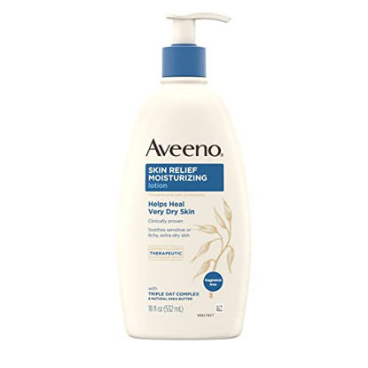 Picture of Aveeno Skin Relief Fragrance-Free Moisturizing Lotion for Sensitive Skin, with Natural Shea Butter & Triple Oat Complex, Unscented Therapeutic Body Lotion for Itchy, Extra-Dry Skin, 18 fl. oz