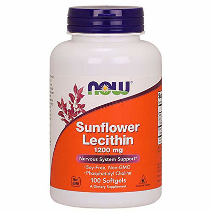 Picture of NOW Supplements, Sunflower Lecithin 1200 mg with Phosphatidyl Choline, 100 Softgels