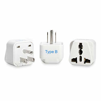 Picture of Ceptics European/India to US plug adapter - Flat outlet UK to US, Europe Round Australian to USA 3 Prong - 220 to 110 Travel Adaptor, European to American (Type B) - 3 Pack (GP-5-3PK)