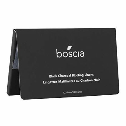 Picture of boscia Blotting Linens - Vegan Natural Clean Skincare. Oil Control Blotting Paper, Face Blotting Sheets, Travel Size 100 ct. Black Charcoal